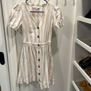 Cute Loft Petite Linen blend striped summer button dress with pockets!